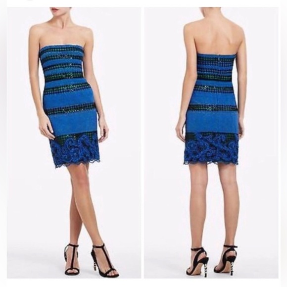 NWT BCBGMAXAZRIA Sequin and knitted Manuela Dress Blue, Black, Green - Picture 1 of 6